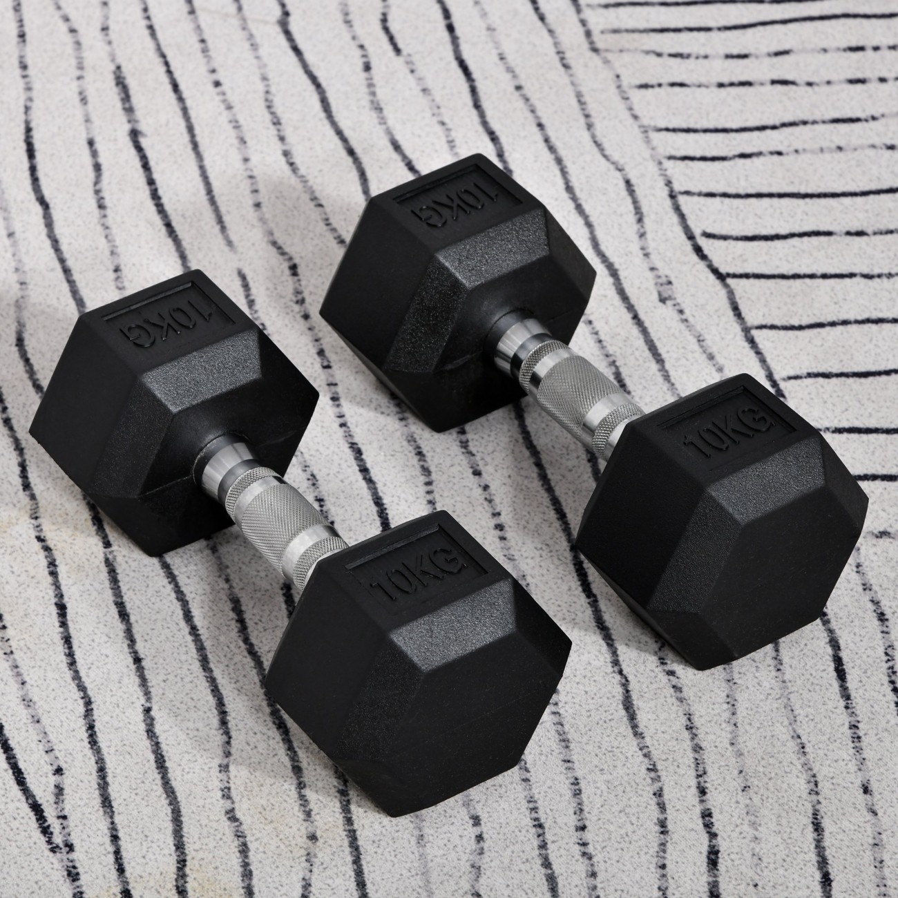 Homcom Hex Dumbbell Rubber Weights Set 2 X 10 Kg