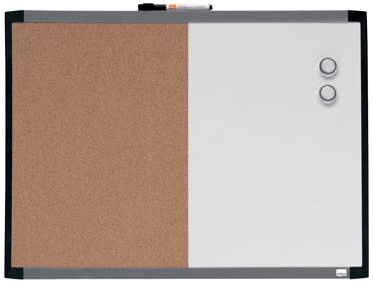 Nobo Small Wall Mountable Magnetic Whiteboard And Notice Board 1903784 Lacquered Steel, Cork Assorted Two Tone Frame 585 X 430 Mm White, Brown
