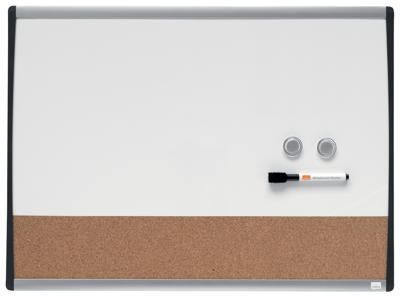 Nobo Small Wall Mountable Magnetic Whiteboard And Notice Board 1903810 Lacquered Steel, Cork Arched Frame 585 X 430 Mm White, Brown