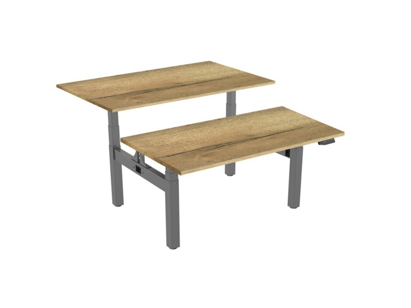 euroseats Dual Bench Sitz-Stehschreibtisch Rechteckig Eiche H-Fuß-Gestell 1.600 (B) x 800 (T) x 1.305 (H) mm Metall
