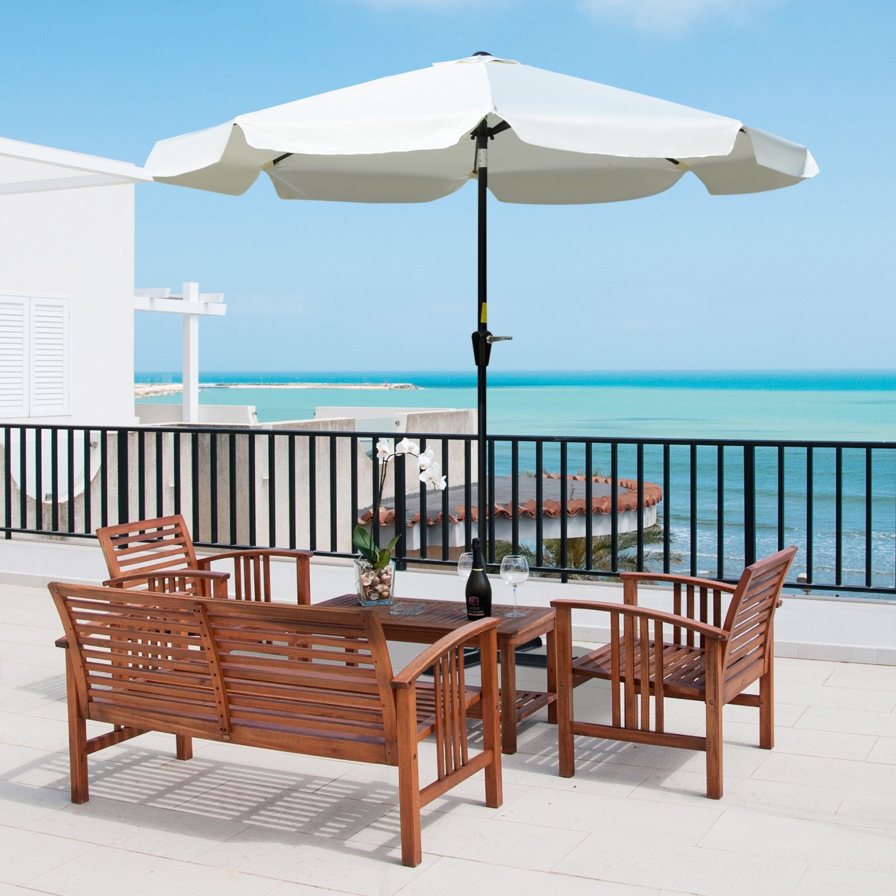 Outsunny Parasol 2660 Mm Steel, Aluminum, Polyester White