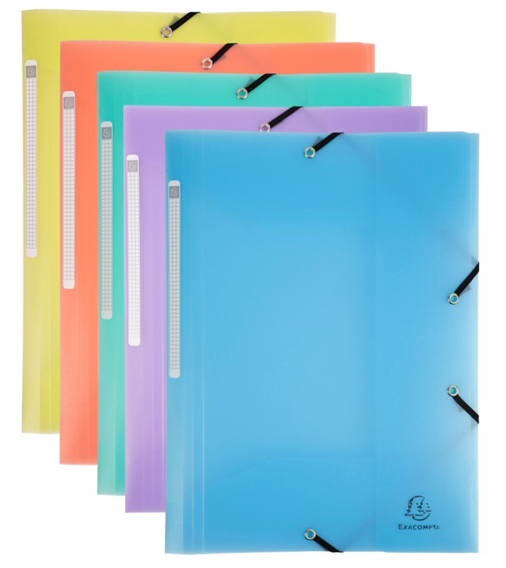 Exacompta Chromaline Pastel 3 Flap Folder 55170E A4 PP Rubber Band 240 x 320 mm Assorted Pack of 5