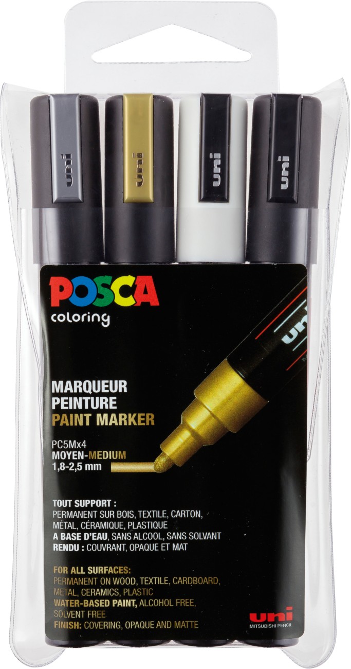 POSCA POSCA PC-5M Farbmarker Farbig sortiert Mittel Rundspitze 1,8 - 2,5 mm 4 Stück