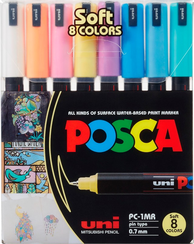 POSCA POSCA PC-1MR Farbmarker Farbig sortiert Extra Fein Rundspitze 0,7 mm 8 Stück