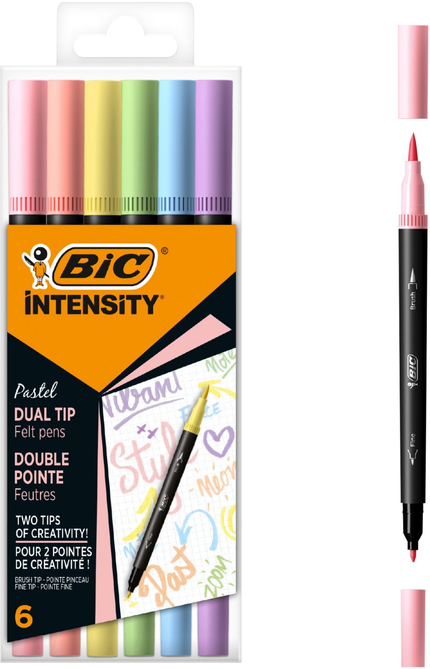 BIC Intensity Dual Pastel Permanent Filzstift Farbig sortiert Fein Filzspitze 0.7 mm 6 Stück