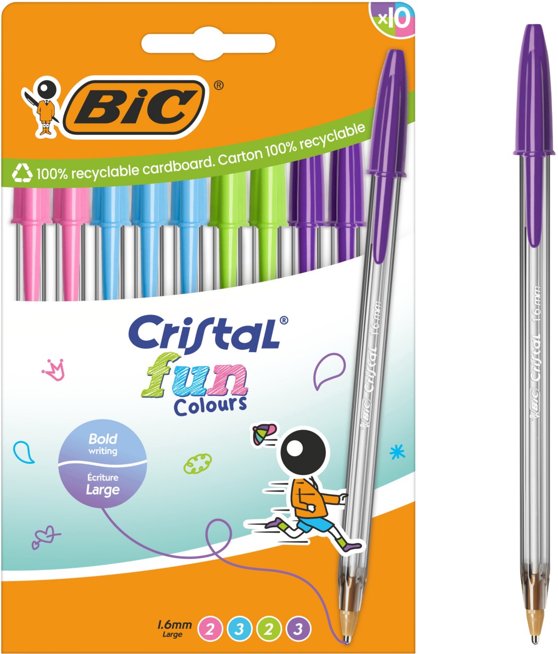Bic Cristal Fun Ballpoint Pen Assorted 0.6 Mm Broadnpack Of 10