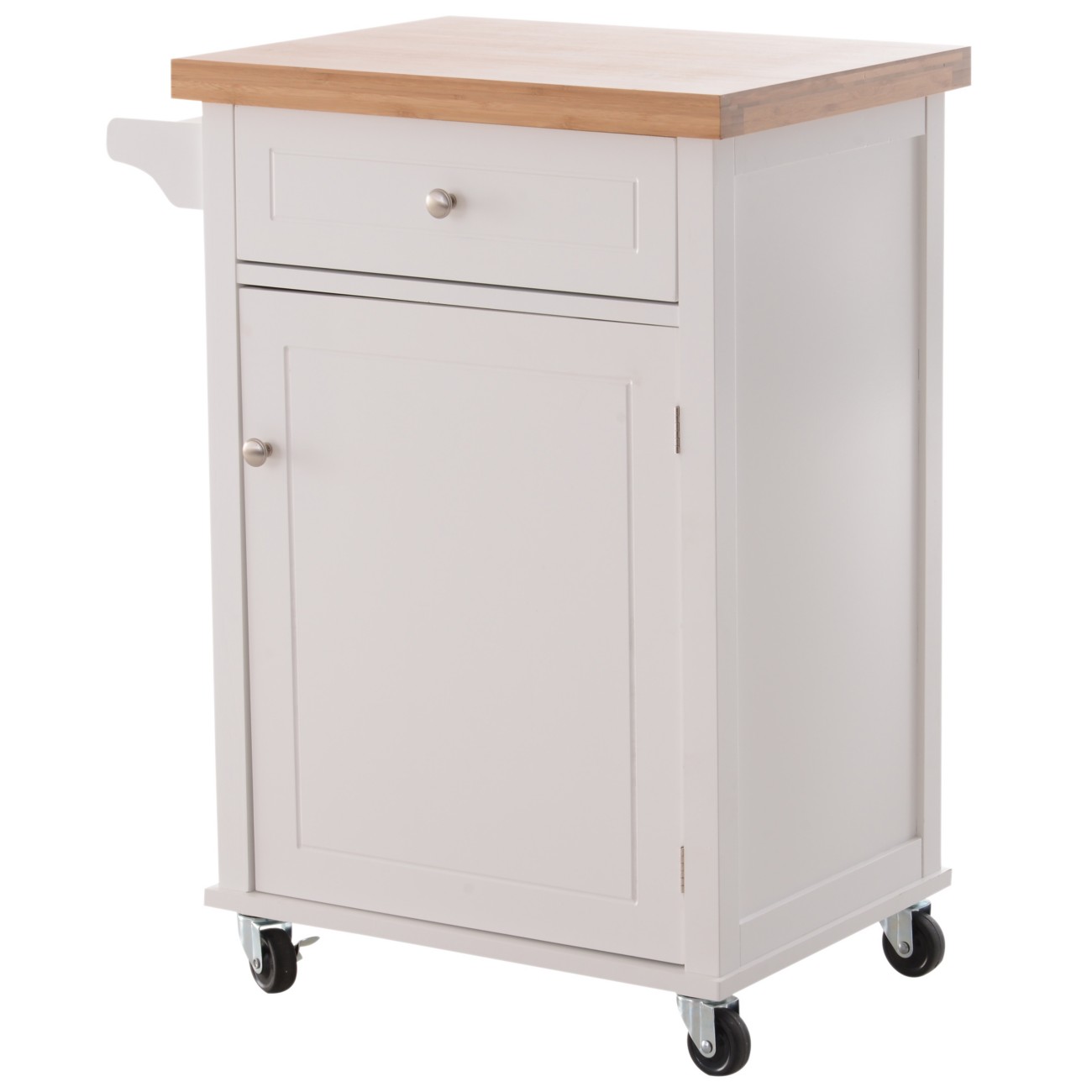 Homcom Kitchen Cart Bamboo, Mdf (Medium-Density Fibreboard), Pb (Polybutylene) Board, Pinewood White 700 X 457 X 900 Mm