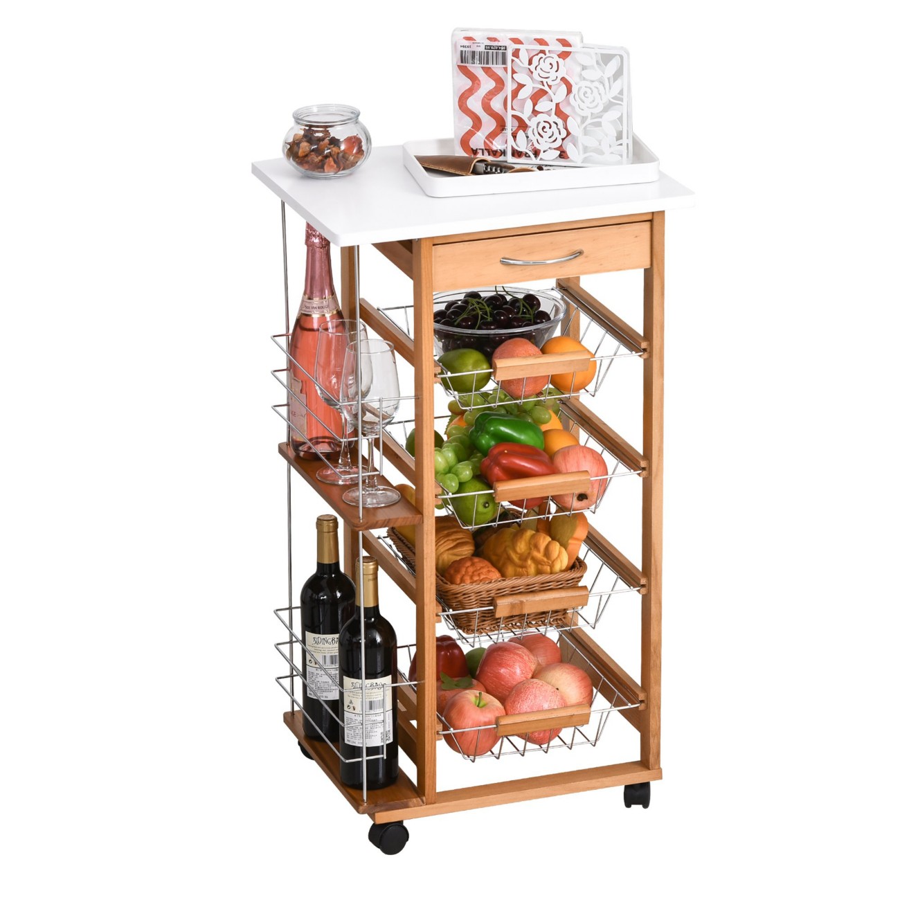 Homcom Brown Mdf Multifunction Kitchen Island Trolley