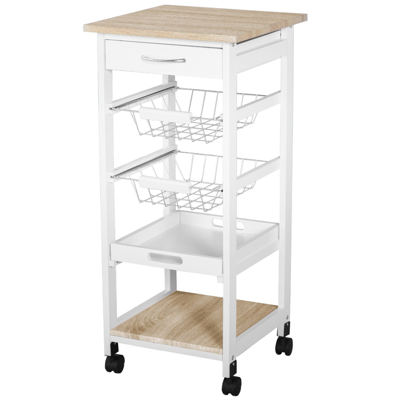 Homcom White Mobile Rolling Kitchen Island Trolley For Living Room, Serving Cart With Drawer & Basket, | Aosom Uk - Image 3