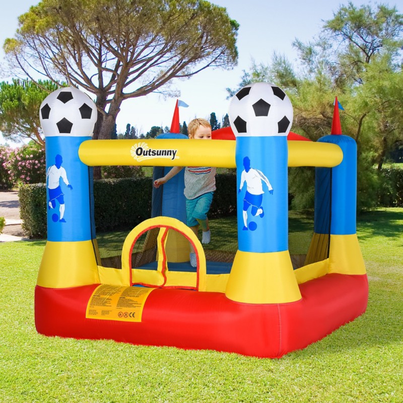Outsunny Kids Bouncy Castle House Inflatable Trampoline Water Pool 2 In 1 With Blower For Kids Age 3-12 Rainbow Design 2.9 X 2 X 1.55M