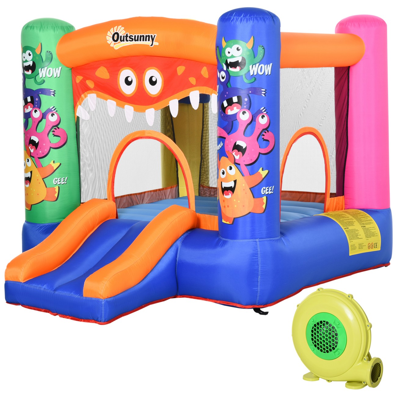 Outsunny Bounce Castle Inflatable Basket Trampoline Slide Monster Design 2.9 X 2 X 1.55M
