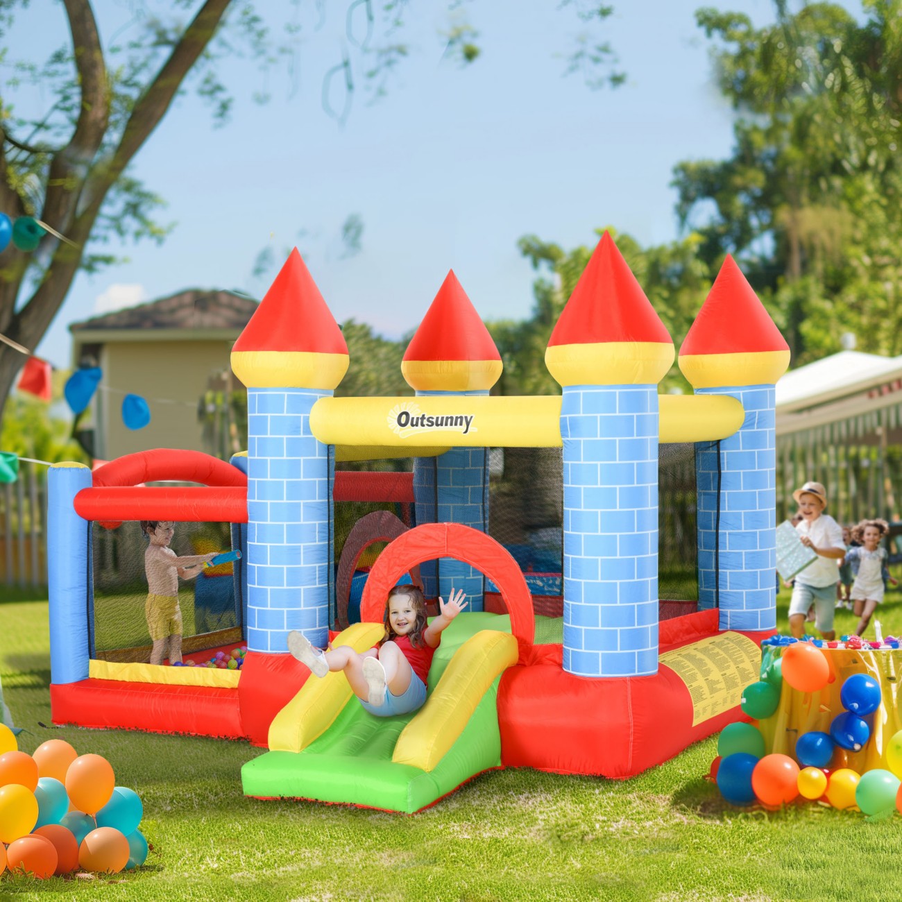 Outsunny Kids Bounce Castle Inflatable Trampoline Slide Pool Basket 3 X 2.75 X 2.1M