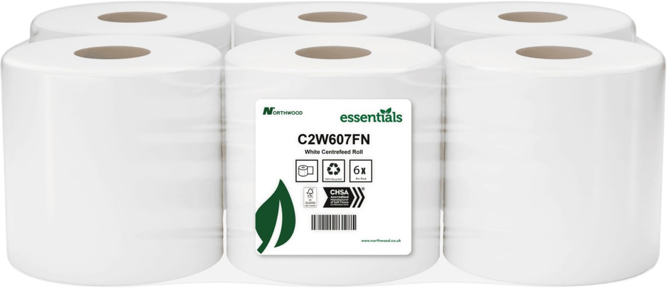 Essentials Centrefeed Roll Centrefeed White 2 Ply 60 M C2w607fnds 12 Rolls Of 151 Sheets