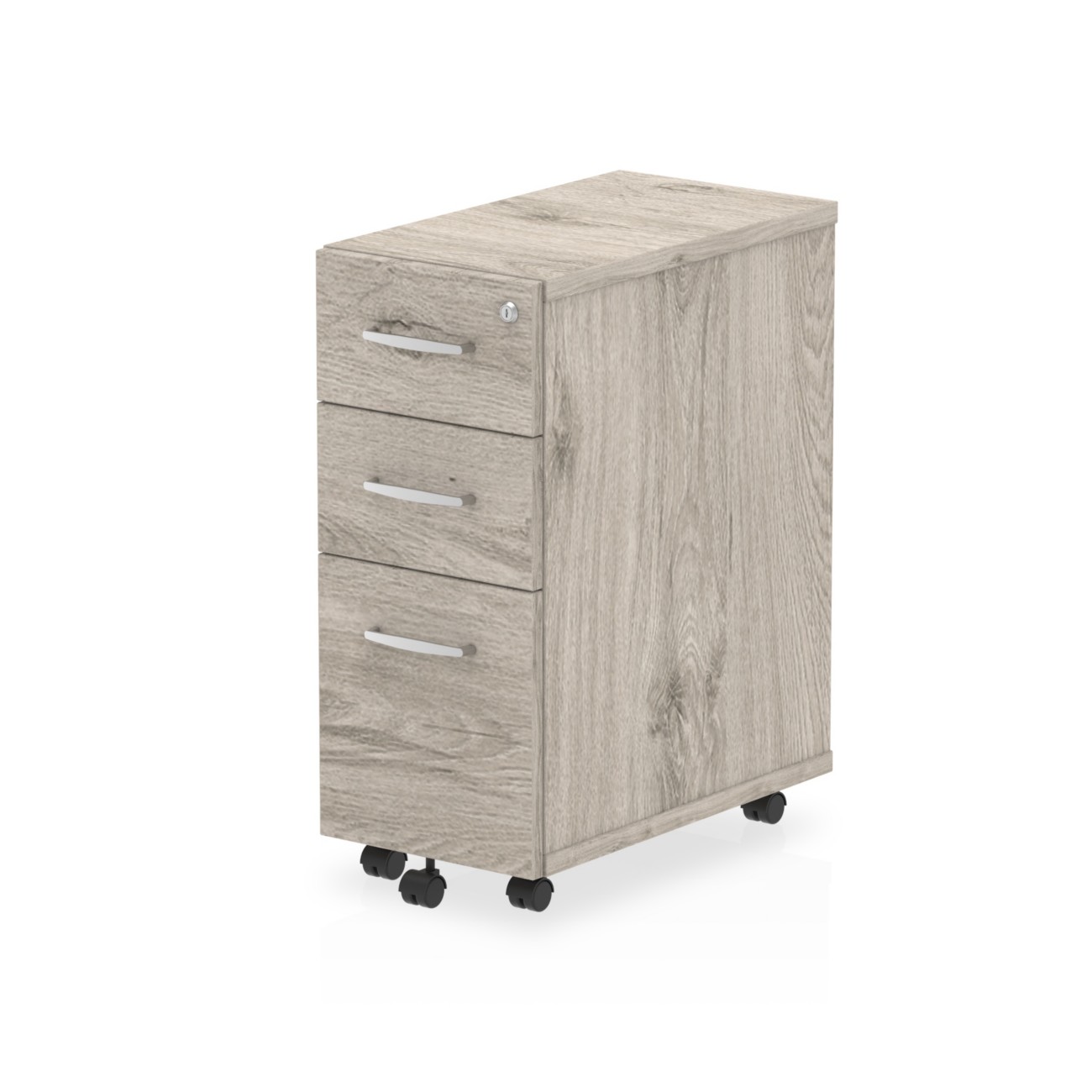 Dynamic Impulse Narrow Under Desk Pedestal 3 Drawer Grey Oak
