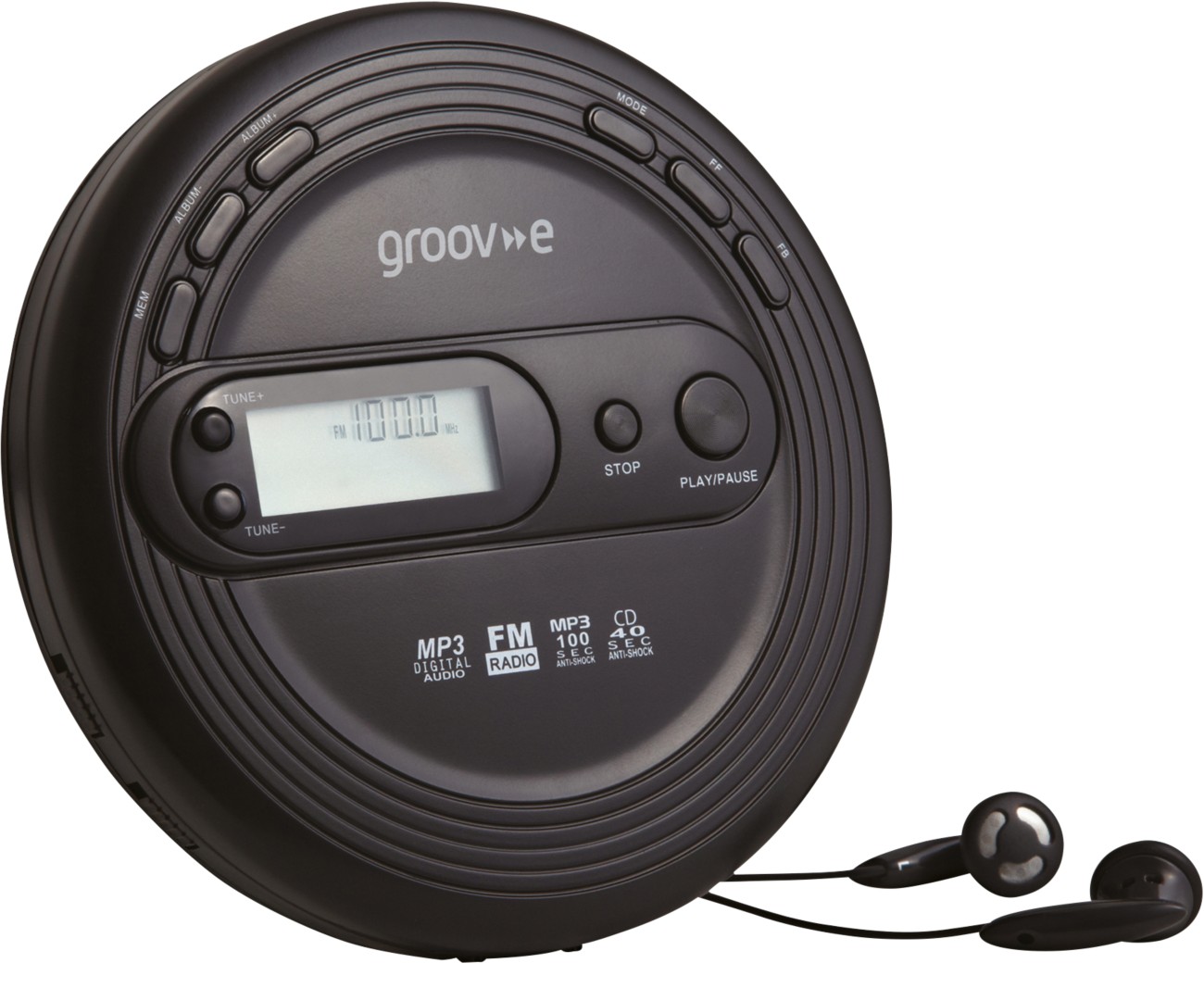 Groov-e GVPS210BK  Retro Series Personal CD Player with Radio & MP3 Black - Image 4