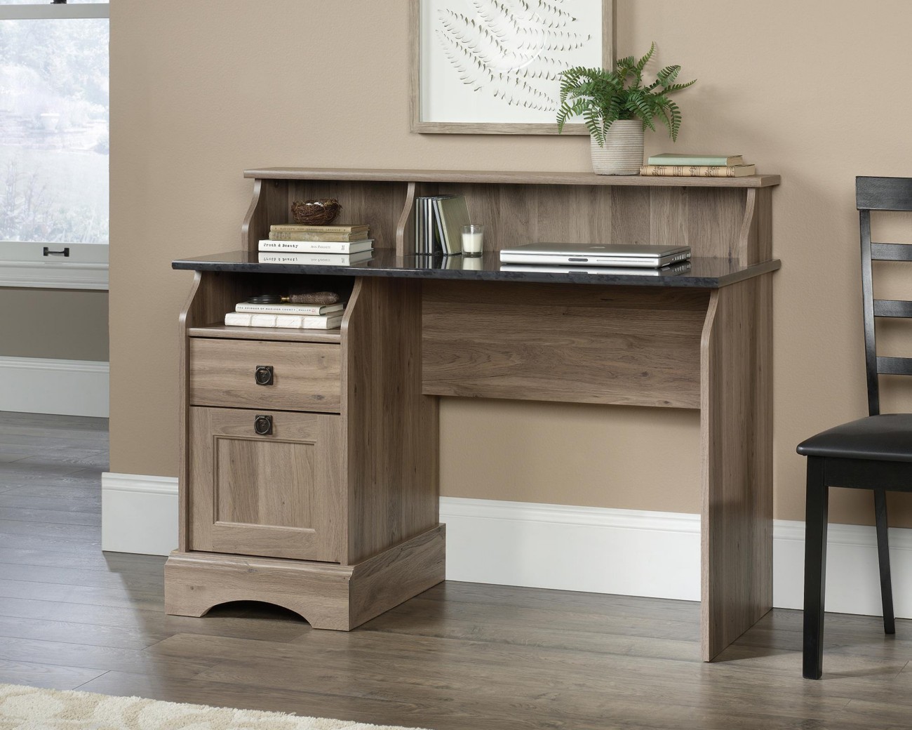 Teknik Home Office Desk Oak Base Panel 2 Drawers 1,193 (W) X 523 (D) X 918 (H) Mm Laminated Particle Board