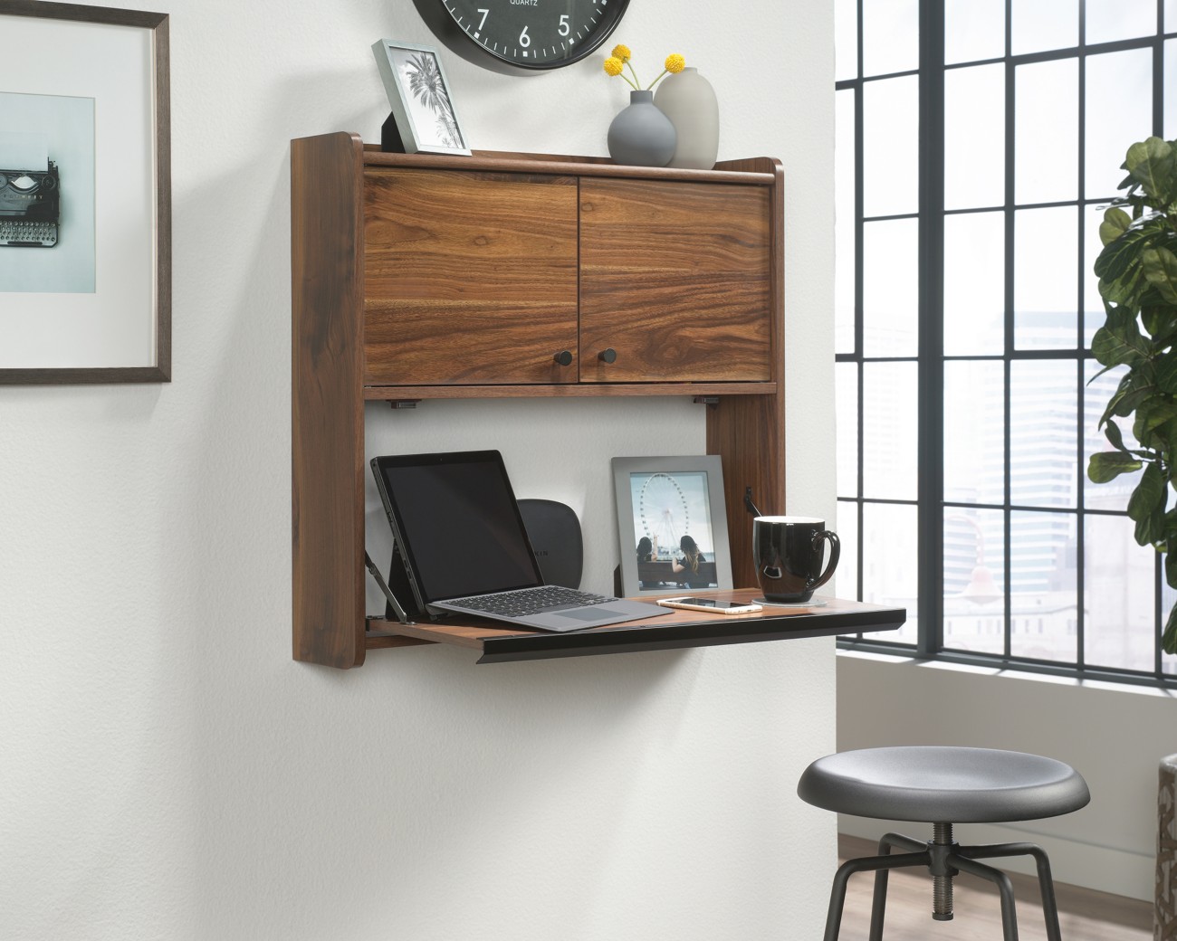 Teknik Hampstead Park Wall Desk Walnut 714 (W) X 160 (D) X 678 (H) Mm Laminated Particle Board