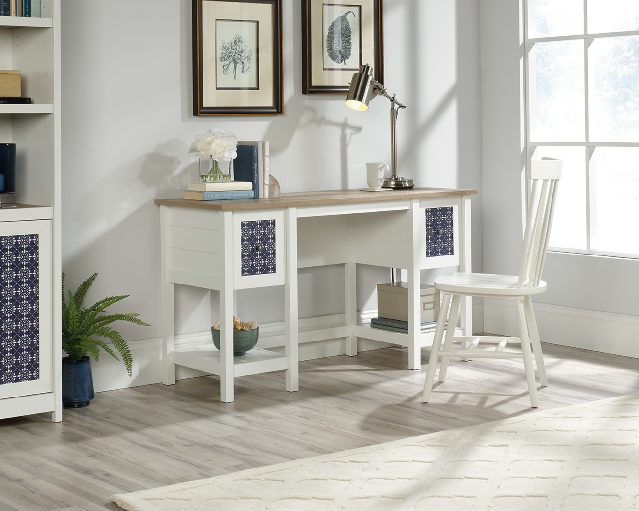 Teknik Home Office Desk Wooden Legs 2 Drawers 1,370 (W) X 494 (D) X 756 (H) Mm Laminated Particle Board