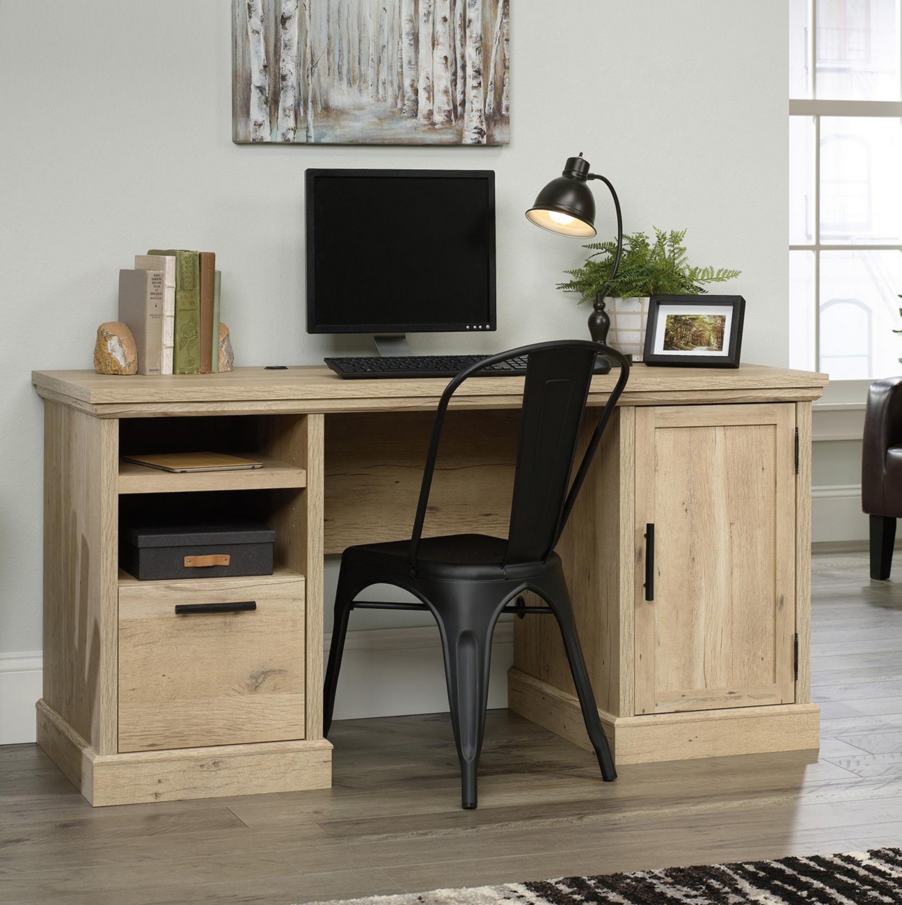 Teknik Prime Home Office Desk Oak Base Panel 1 Drawers 1,500 (W) X 596 (D) X 758 (H) Mm Laminated Particle Board
