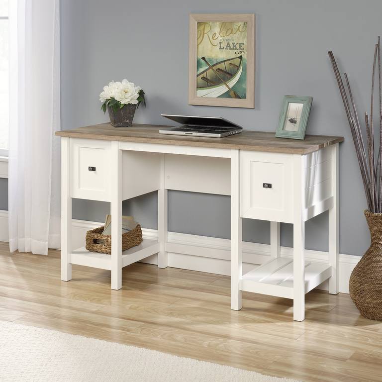 Teknik Shaker Home Office Desk Wooden Legs 2 Drawers 1,370 (W) X 494 (D) X 756 (H) Mm Laminated Particle Board
