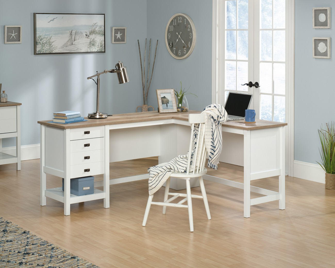 Teknik Shaker Home Office Desk Wooden Legs 2 Drawers 1,654 (W) X 1,490 (D) X 756 (H) Mm Laminated Particle Board