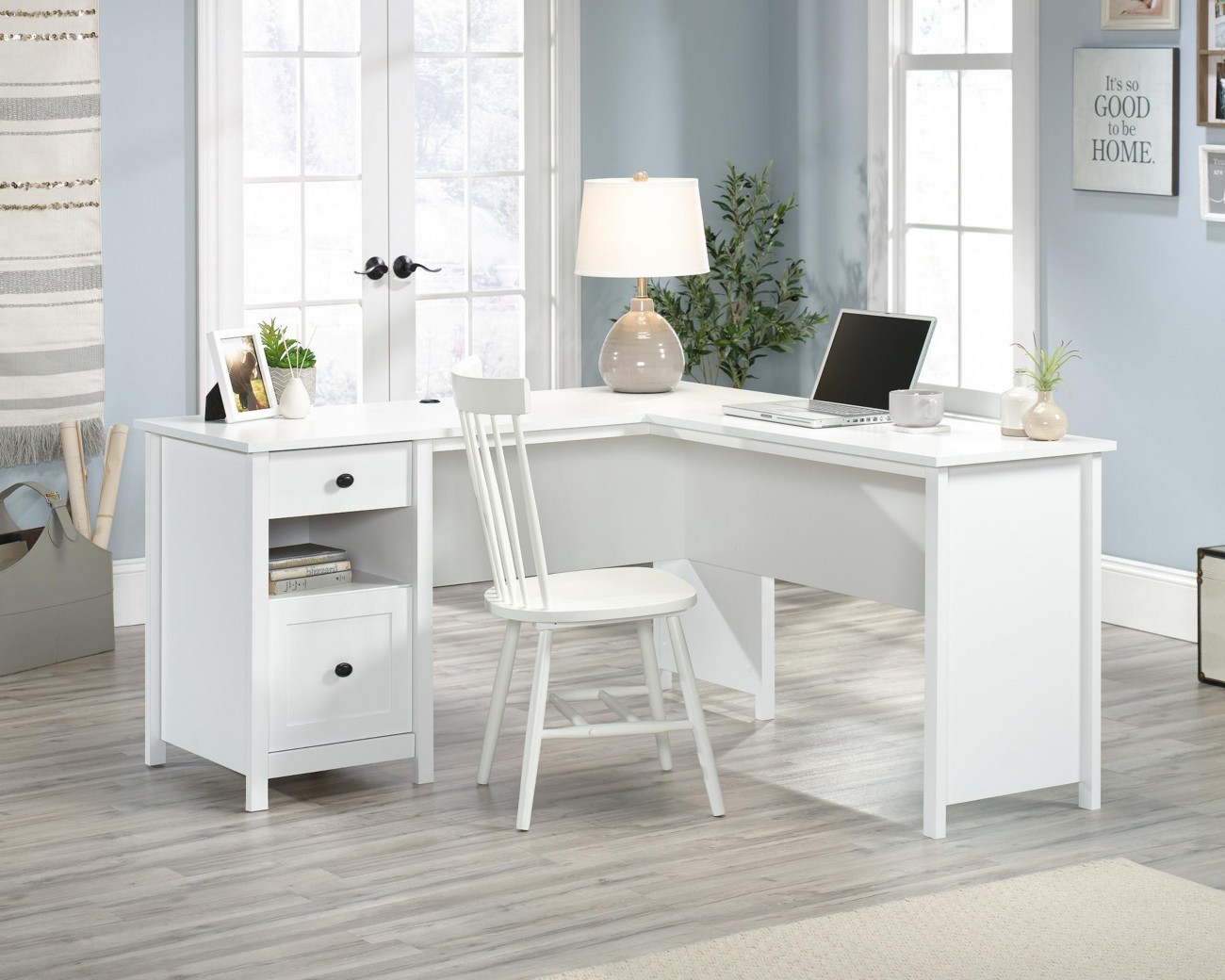 Teknik Home Office Desk Wooden Legs 2 Drawers 1,556 (W) X 763 (H) Mm Laminated Particle Board
