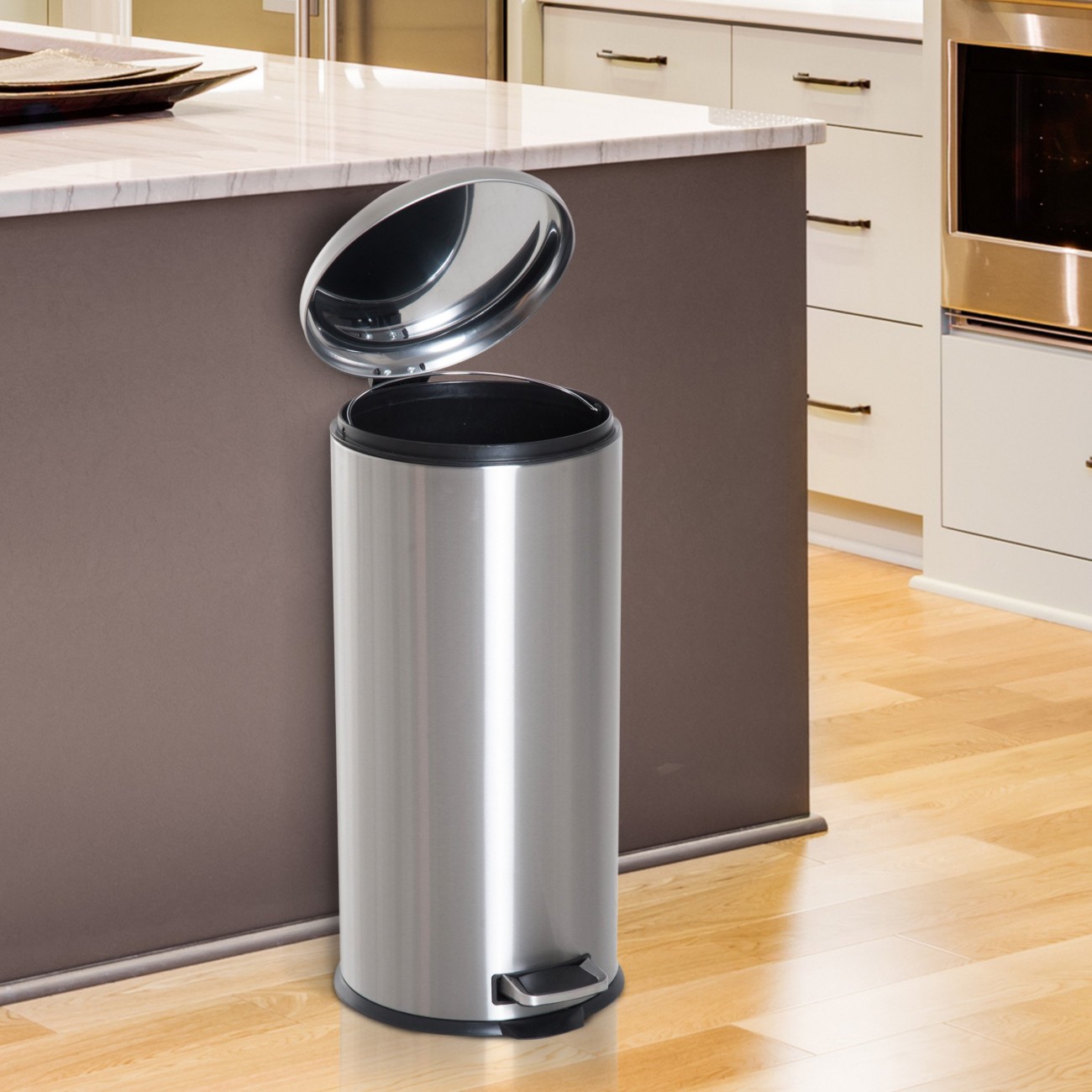 Homcom Pedal Bin 30 L Black, Silver Polypropylene, Stainless Steel