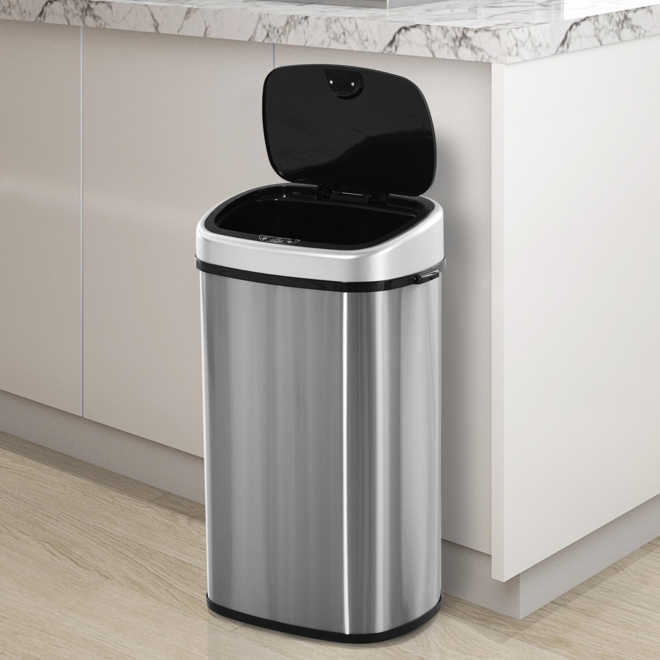 Homcom Unisex Silver Sensor Dustbin Touchless Trash Can Automatic Garbage Bin Stainless Steel In | : Large - Image 7