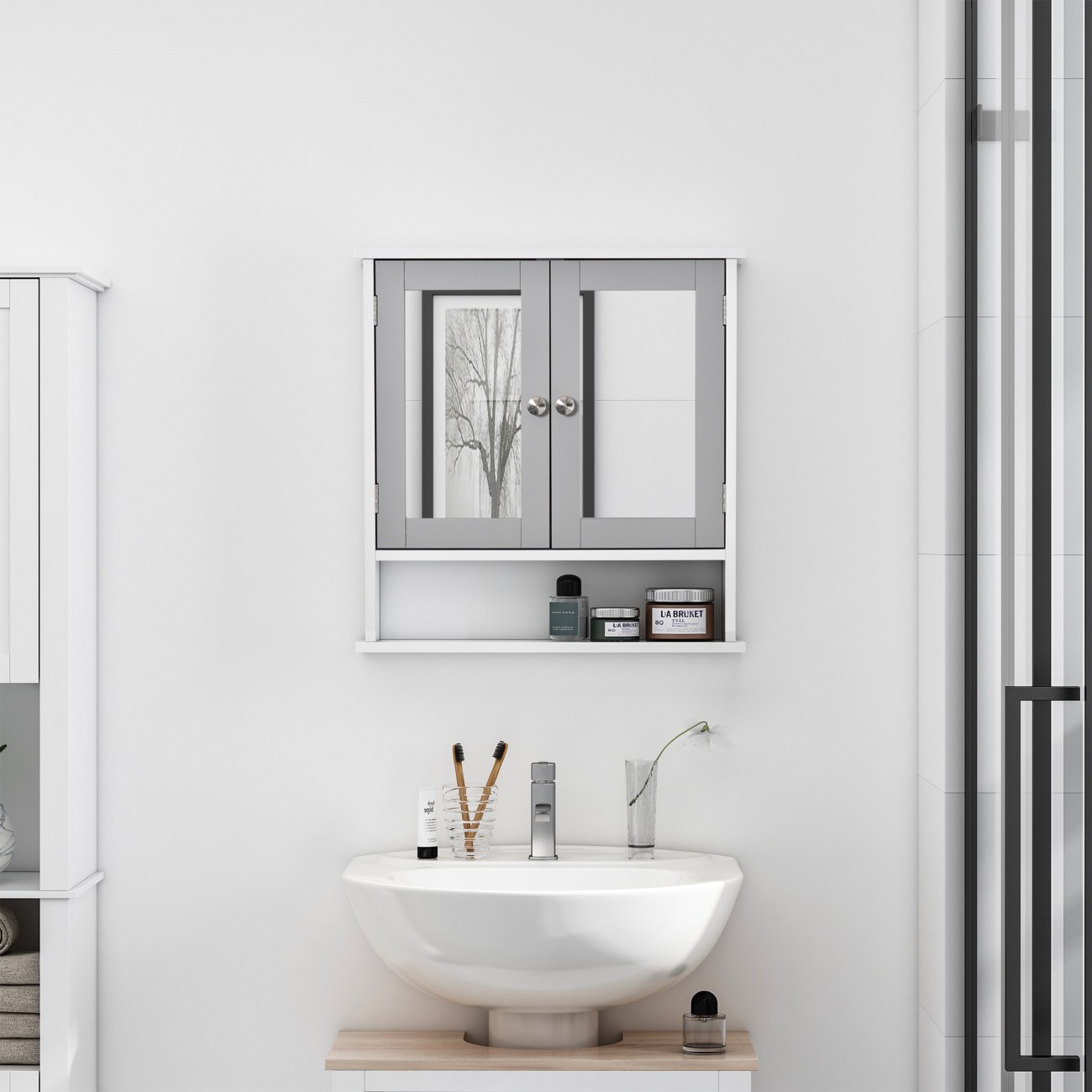 Kleankin Mirror Cabinet With Double Doors Grey