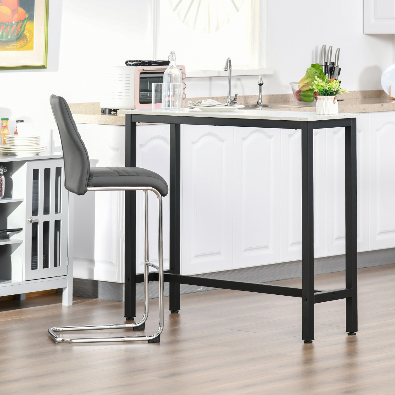 HOMCOM Bar Table Coffee Table with Adjustable Footpads for Breakfast Dining in White - Image 11
