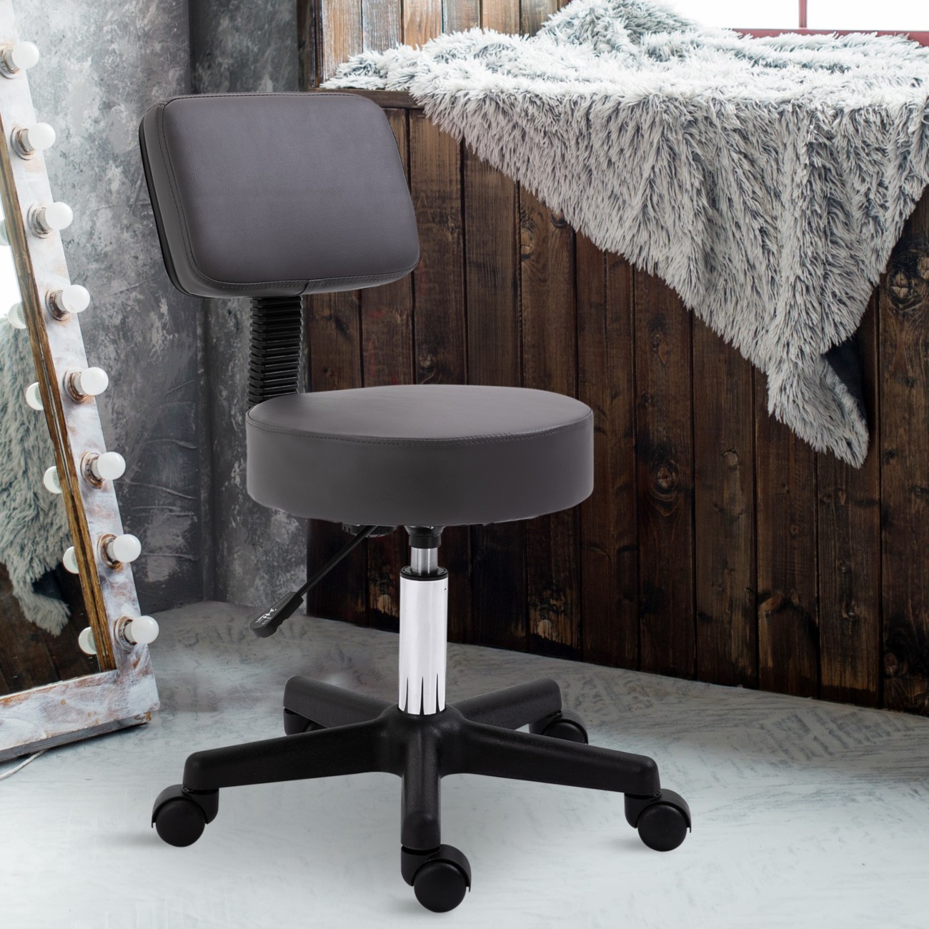 Homcom Unisex Grey Beautician's Adjustable Swivel Salon Chair Padded Seat Back Wheels In Size 5 - Image 9