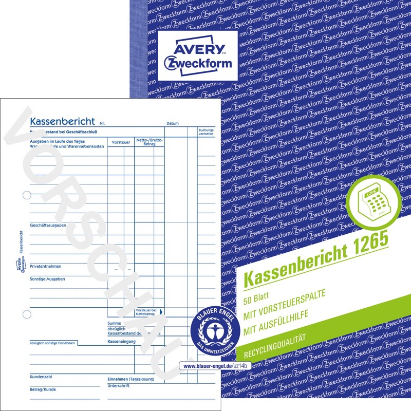 Thumbnail - AVERY Zweckform Kassenbuch 1265 DIN A5 Perforiert N/A 50 Blatt