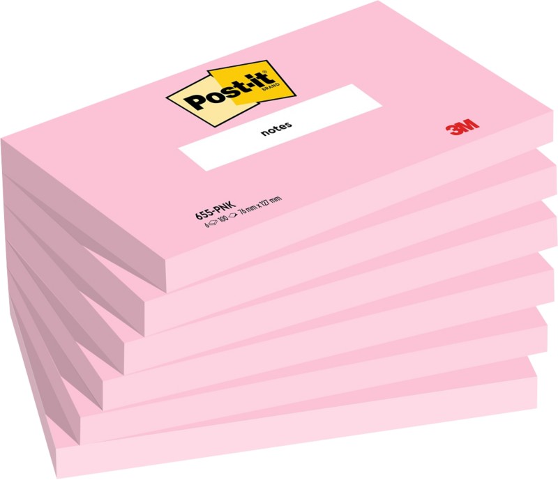 Post-it Haftnotizen Haftnotizen 127 x 76 mm Blanko Rosa 655-PNK 100 6 Stück à 100 Blatt