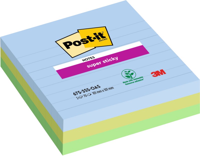 Post-it Oasis Super Sticky Haftnotizen 101 x 101 mm Farbig Sortiert 3 Stück à 70 Blatt