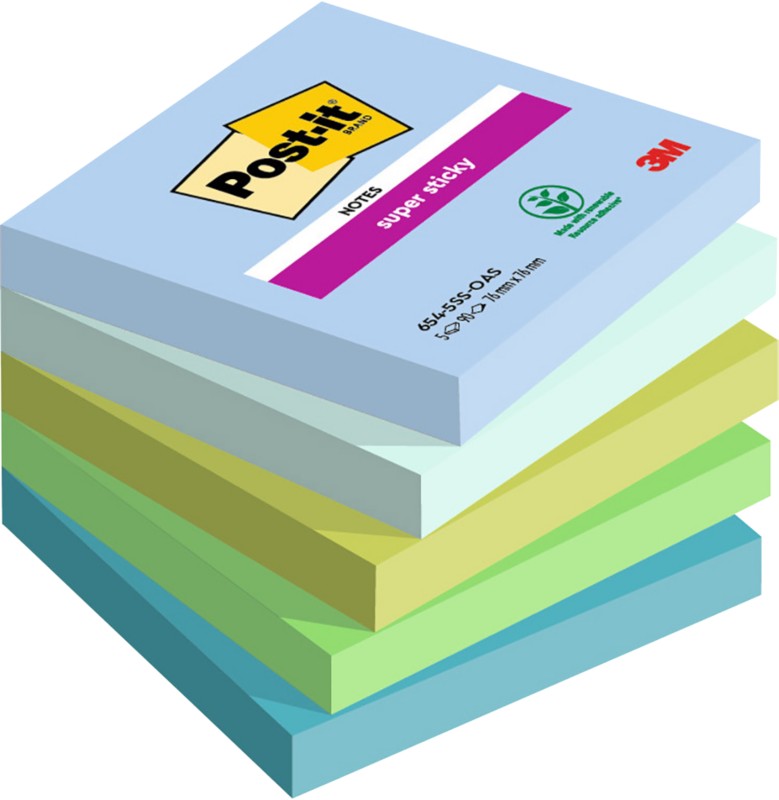 Post-it Super-Haftnotizen Oasis 76 x 76 mm Sortiert 90 Blatt 5 Stück