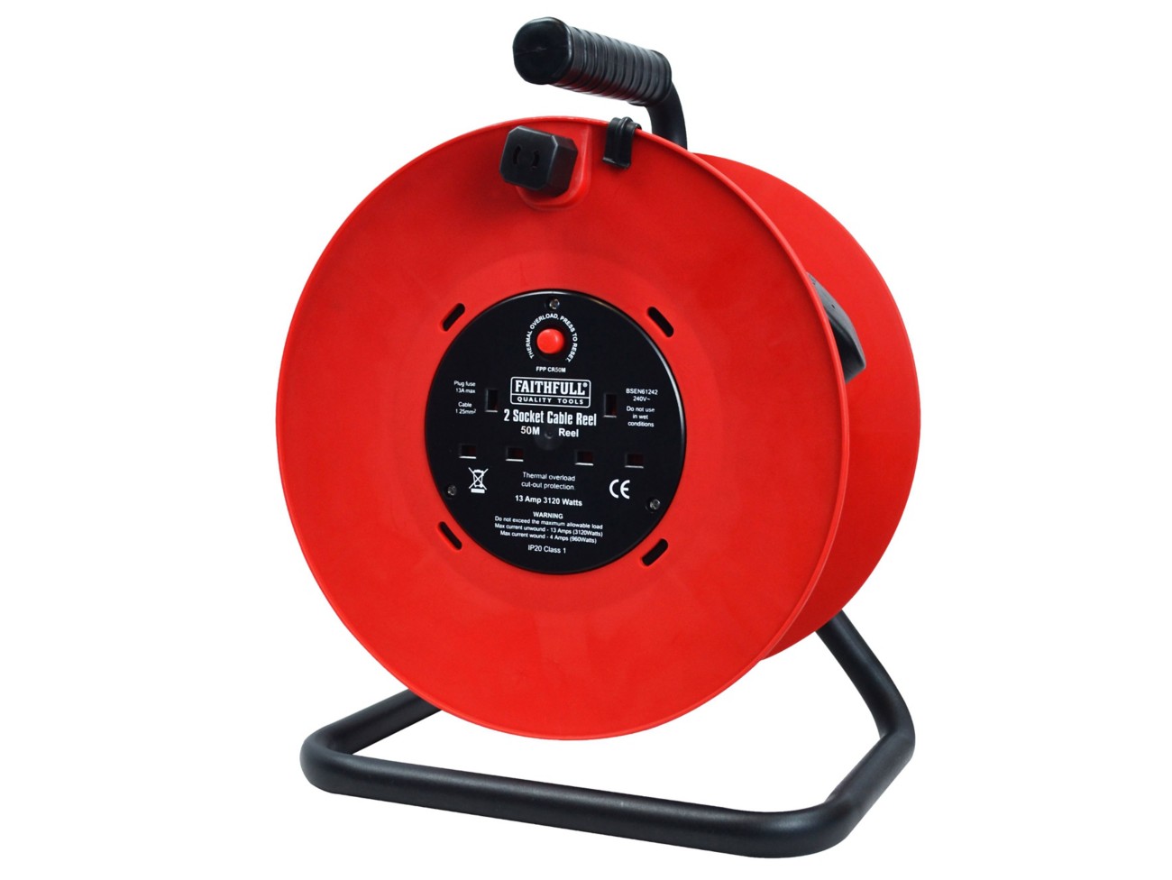 Faithfull Cable Reel 2 Sockets 50 M