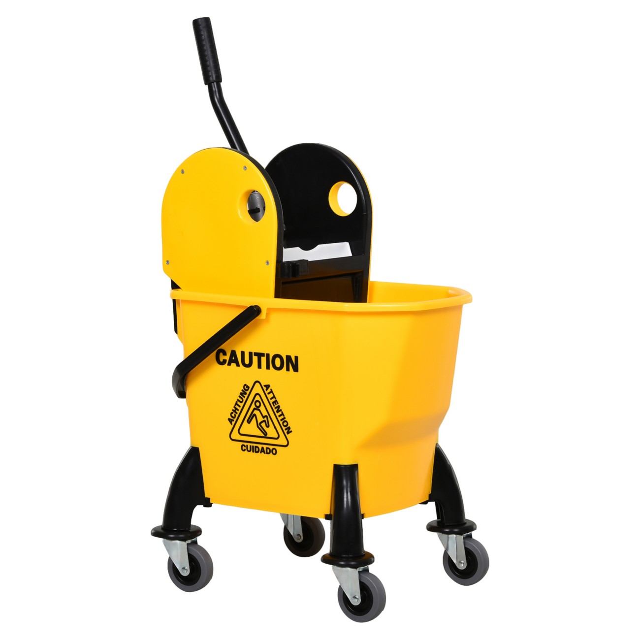 Homcom Yellow Mop Bucket On Wheels With Carry Handle, Wringer For Household - Image 6