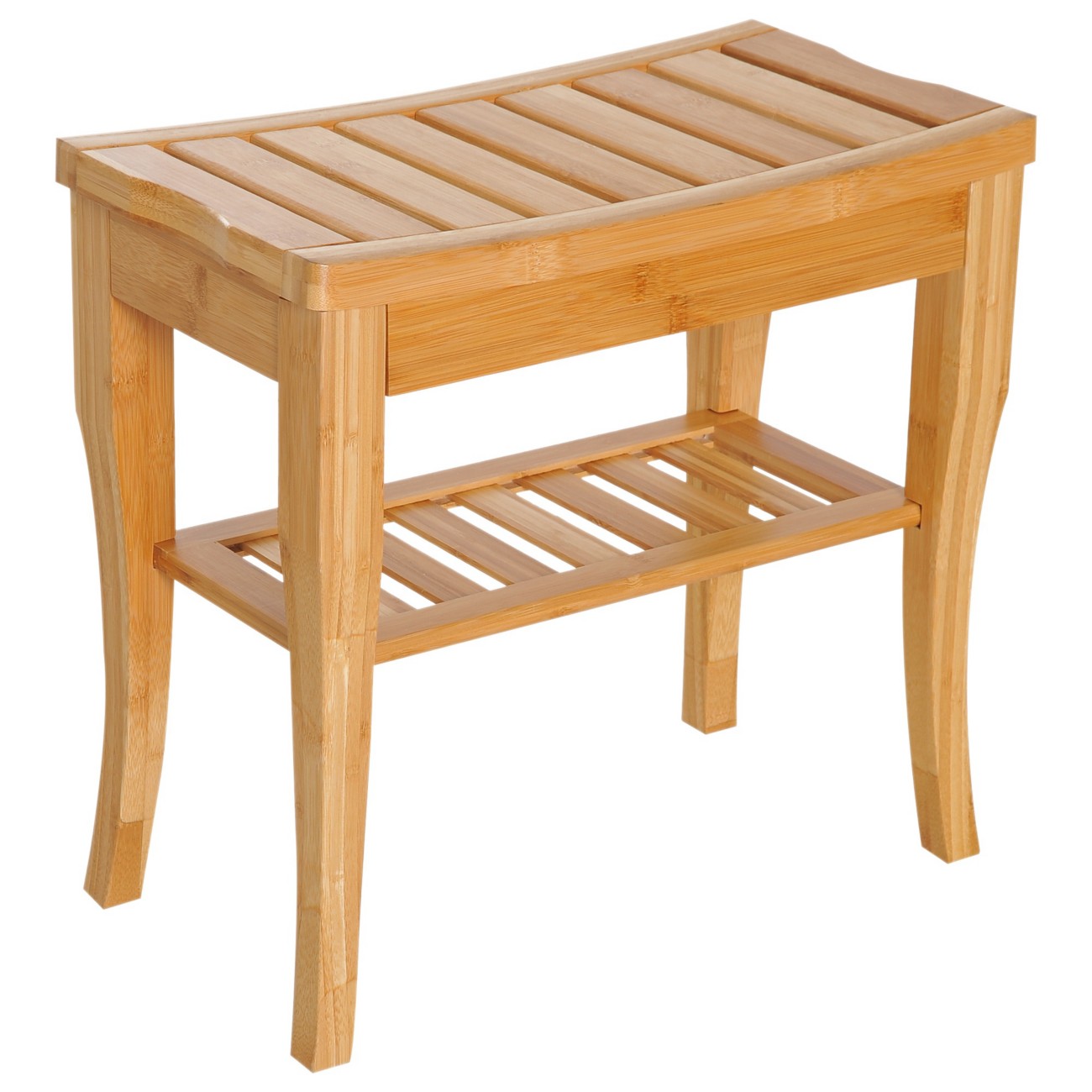 2 Tier Slatted Bamboo Shower Seat Bathroom Stool w/ 4 Legs, 47.5 x 26 x 44.5 cm - Image 8