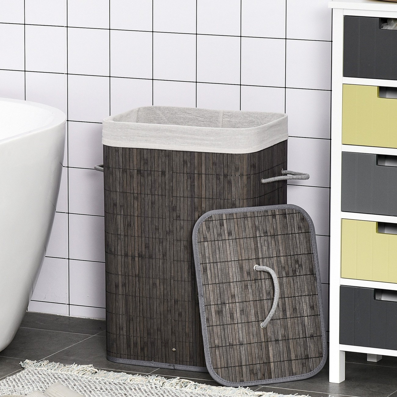 George Grey Homcom Collapsible Hamper With Lid - Image 10