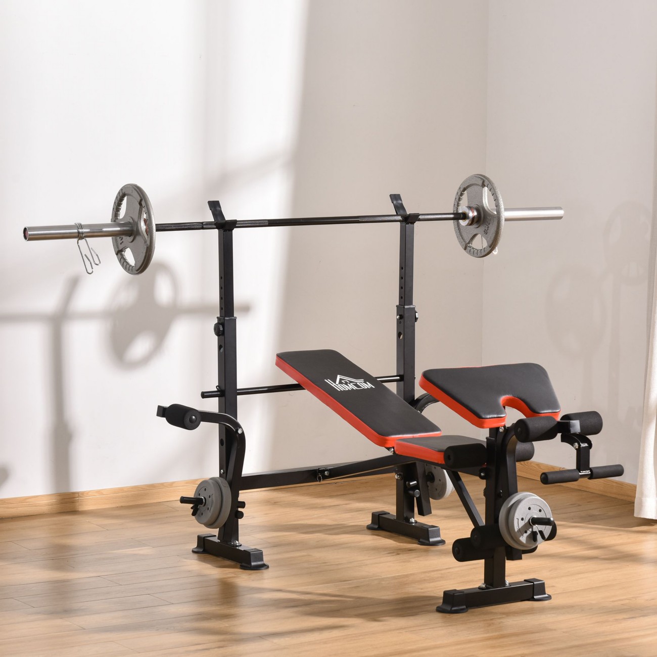 Homcom Red Multi-Function Adjustable Weight Training Bench Gym Fitness Lifting - Image 3