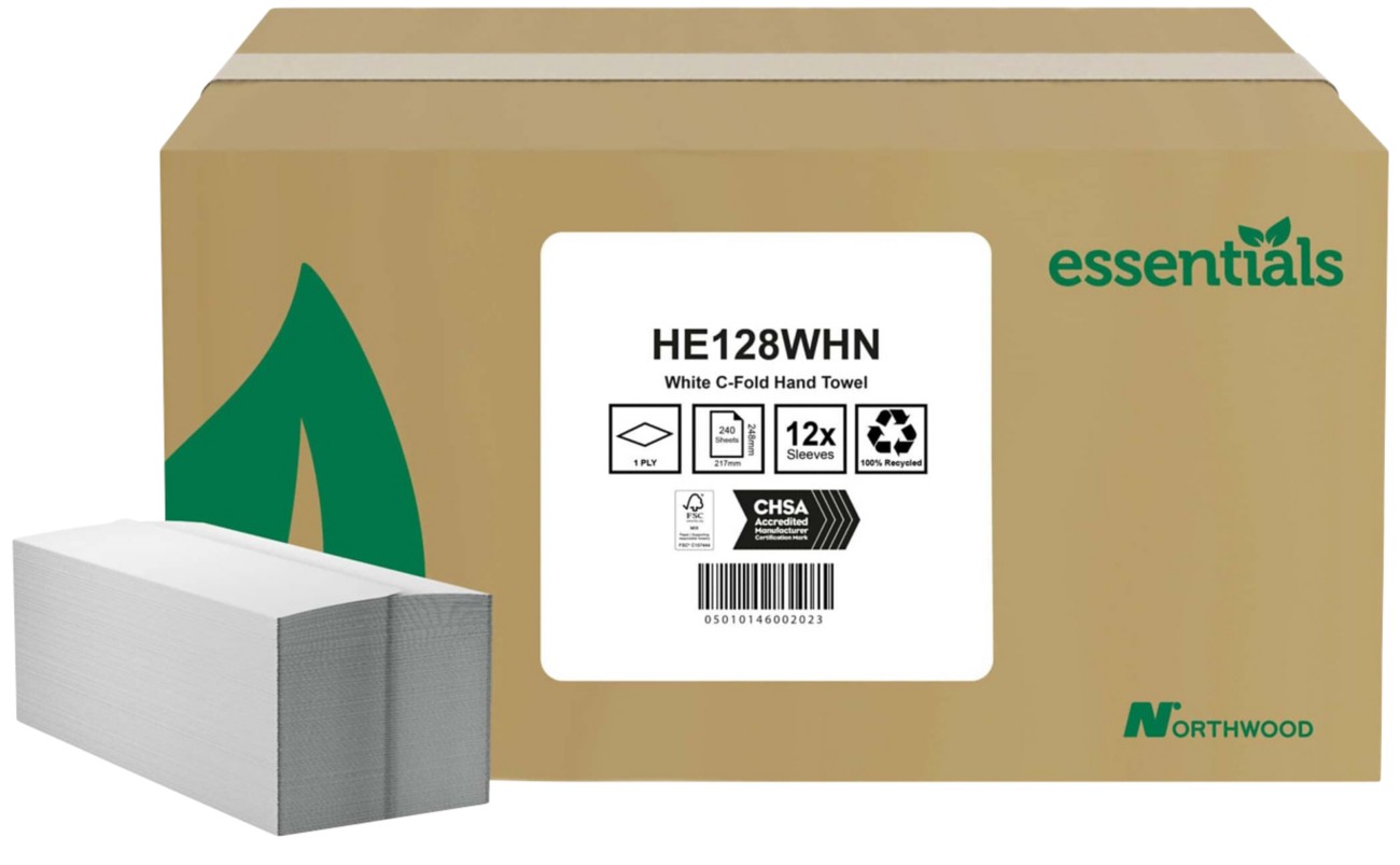 Essentials Hand Towels C-Fold White 1 Ply He128whnds 12 Packs Of 240 Sheets