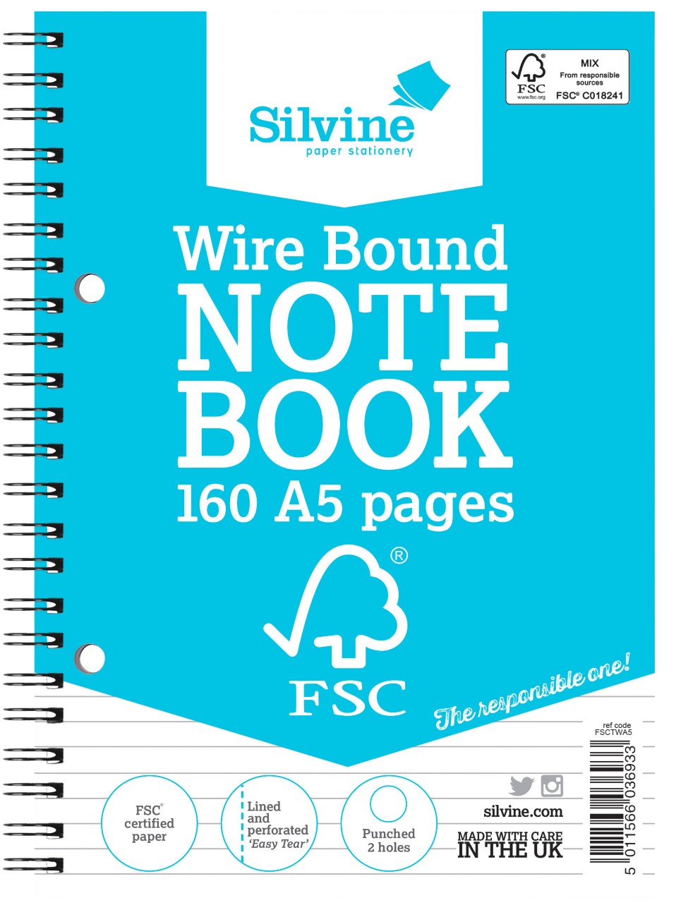 Silvine Notebook A5 Hardback Blue Pack Of 5