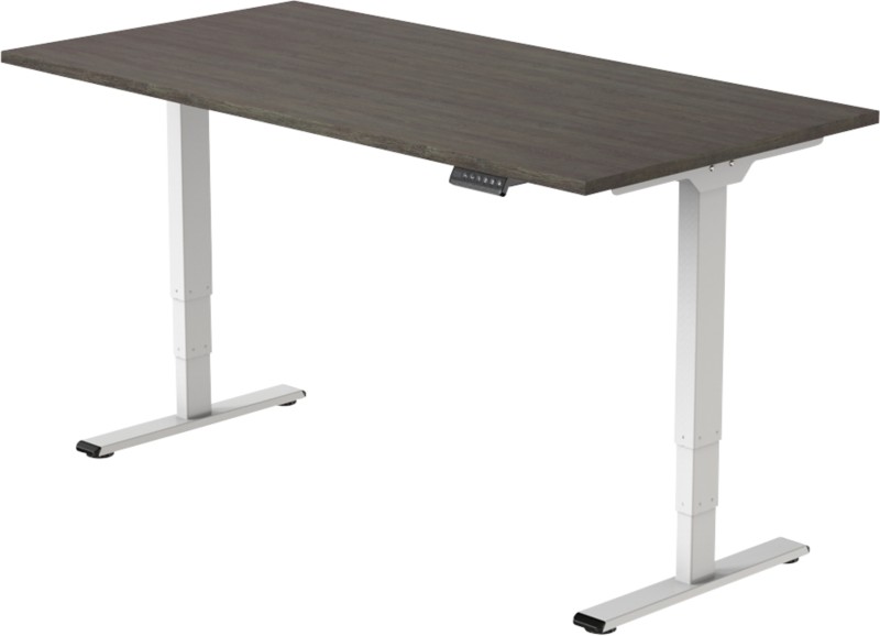 Thumbnail - euroseats Economy Sitz-Stehschreibtisch Rechteckig Eiche T-Fuß 1.600 (B) x 800 (T) x 1.275 (H) mm Metall