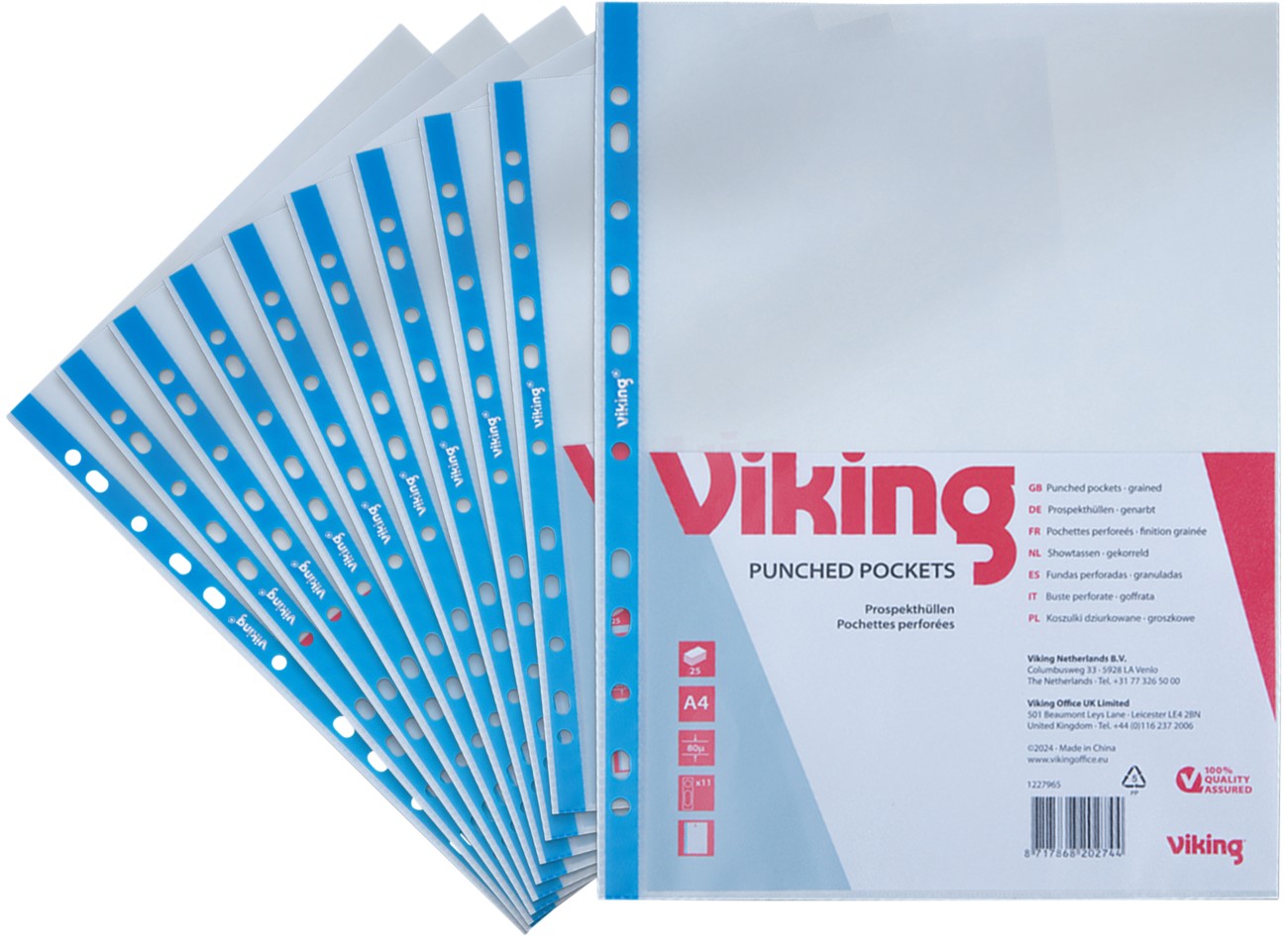 Viking Punched Pockets A4 Embossed Transparent 80 Microns Pp (Polypropylene) Top Opening 11 Holes Pack Of 25