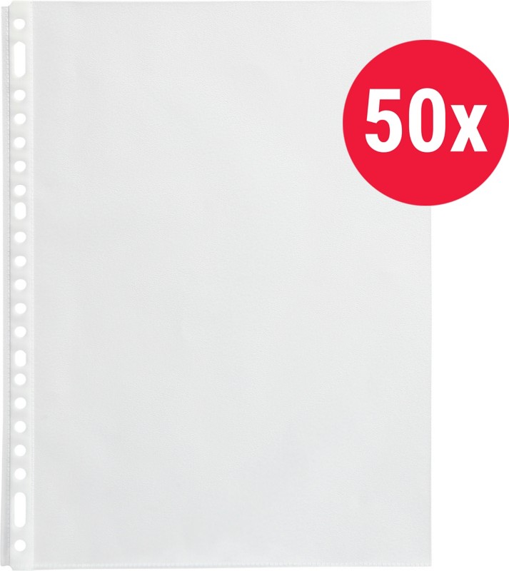Viking Prospekthüllen DIN A4 Genarbt Transparent 80 Mikron PP (Polypropylen) Öffnung oben 23 Löcher 50 Stück