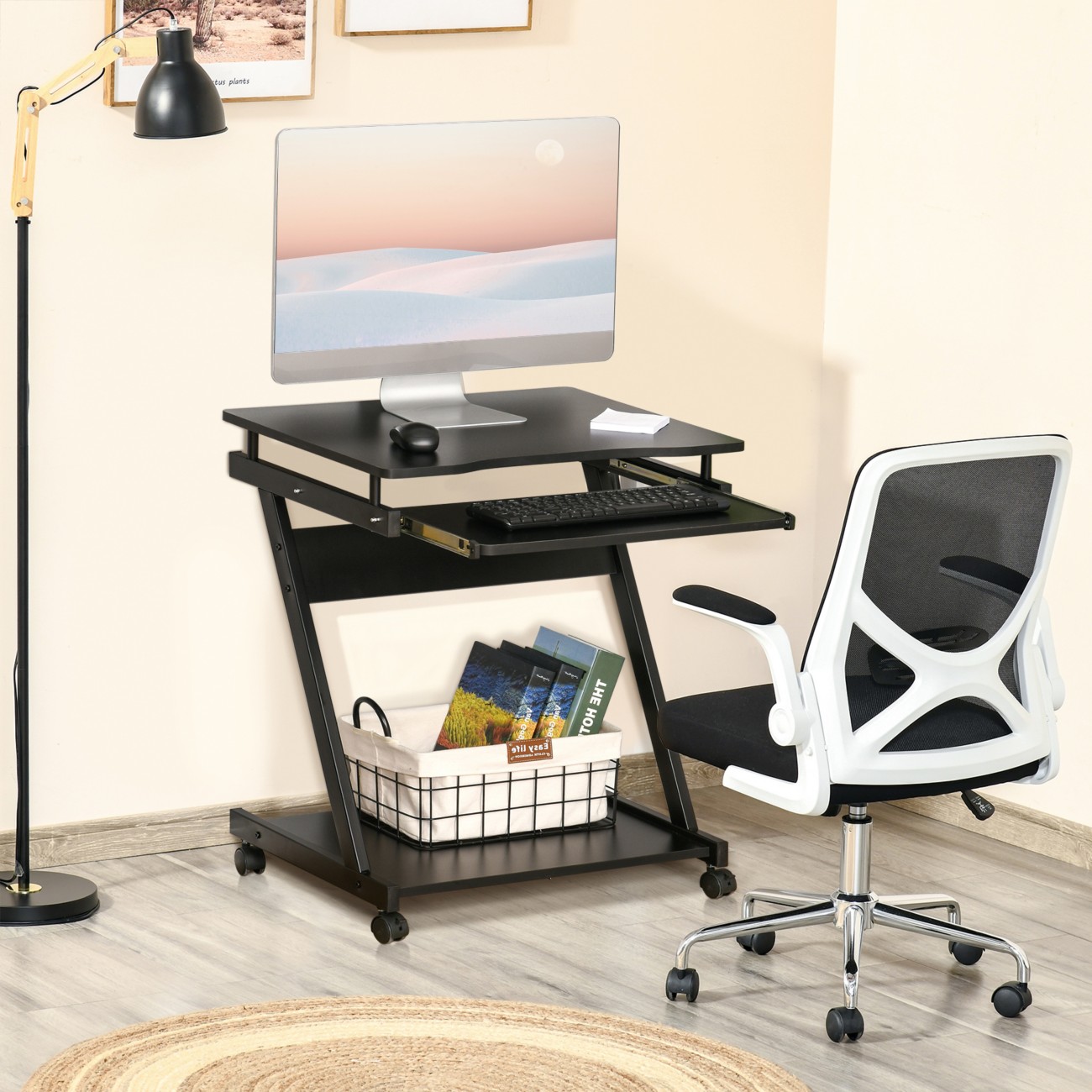 B&Q - Movable Computer Desk With 4 Moving Wheels Black - Image 8