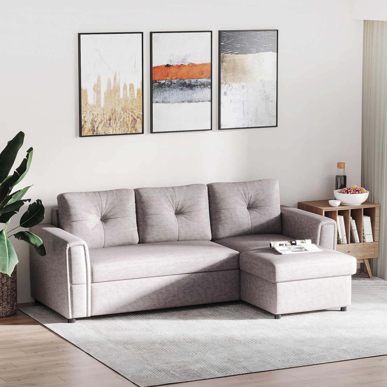 Homcom 3 Seater Sofa Bed, Convertible Pull Out Sofa With Storage, Grey - Image 8