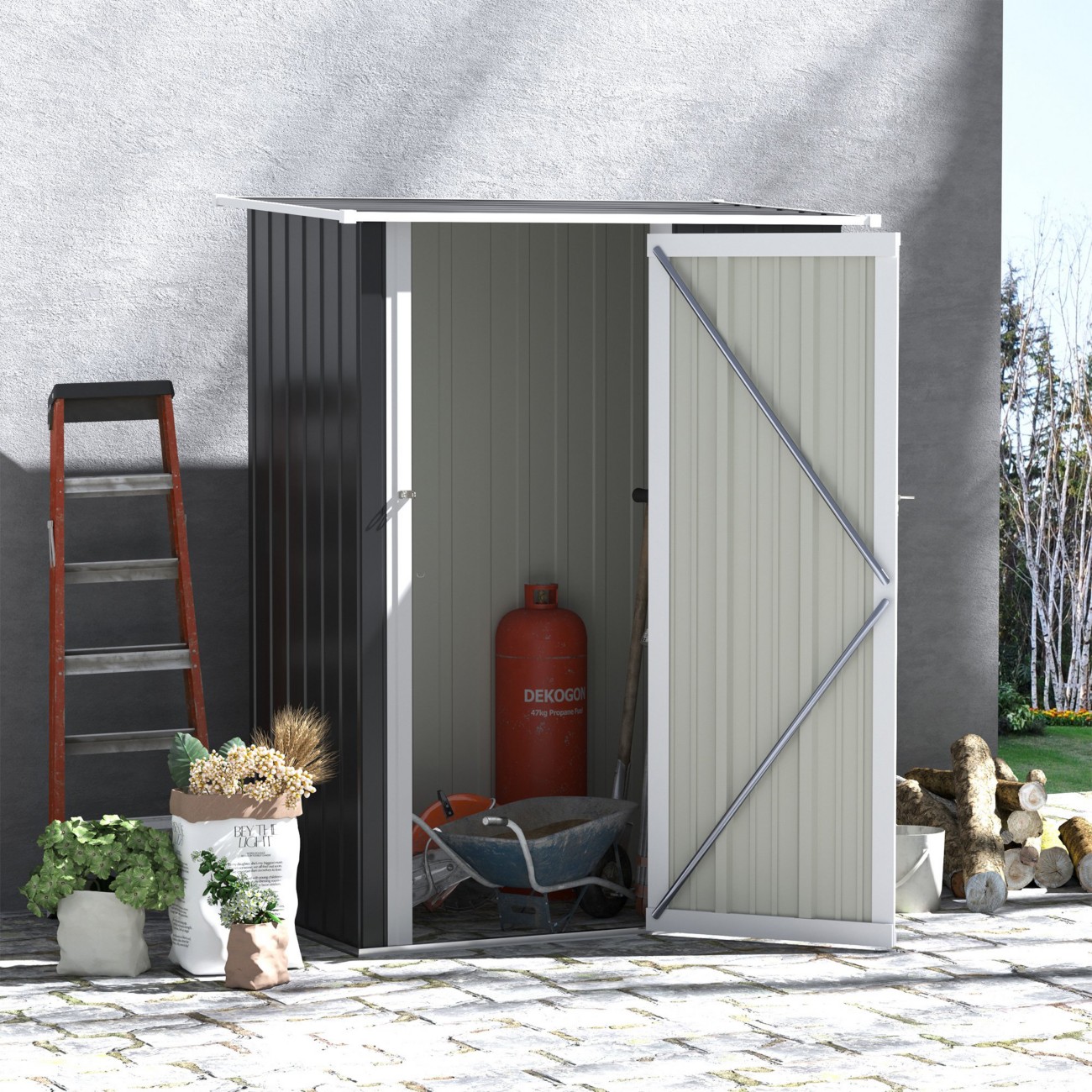 Rackhams Grey 5Ft X 3Ft Garden Storage Shed, Outdoor Metal Shed With Sloped Roof, Lockable Door For Tools, Equipment, - Image 8