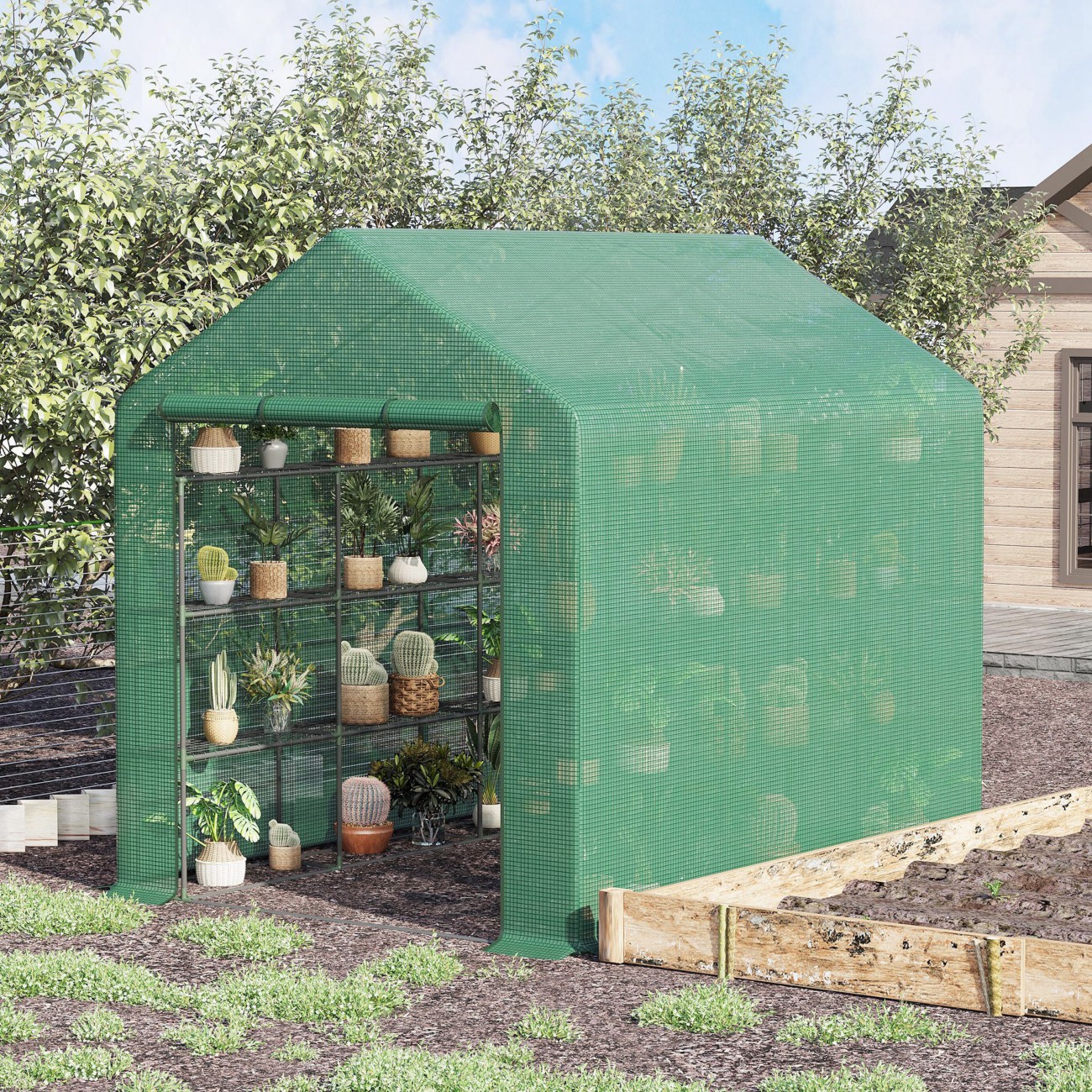 B&Q - Walk-In Garden Greenhouse Shelves Polytunnel Steeple Grow House - Image 6
