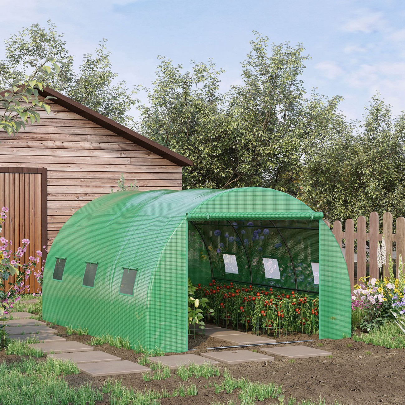 Outsunny Unisex Green Tunnel House W/ Pe Cover, Outdoor Plant House W/ Door & Window In - Image 6